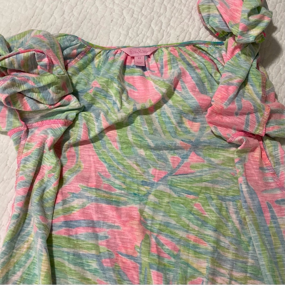 Lilly Pulitzer‎ Linzy Tassel-Embellished Relaxed Blouse | Tiki Pink Royal Lime - Picture 9 of 12